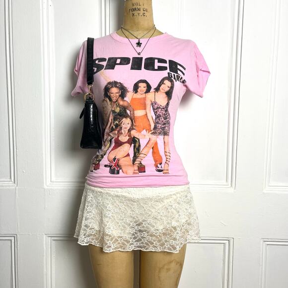 SPICE girls pink short sleeve tee with logo and iconic 2000’s photo size S - Picture 2 of 6